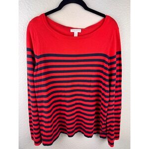 Charter Club Petite‎ Wool Red Navy Striped Long Sleeve Sweater Top P/L Preppy
